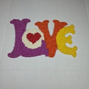 "LOVE" Vintage Melted Plastic Popcorn Wall 17” X 11” Sign 1970’s Hippy Art Decor